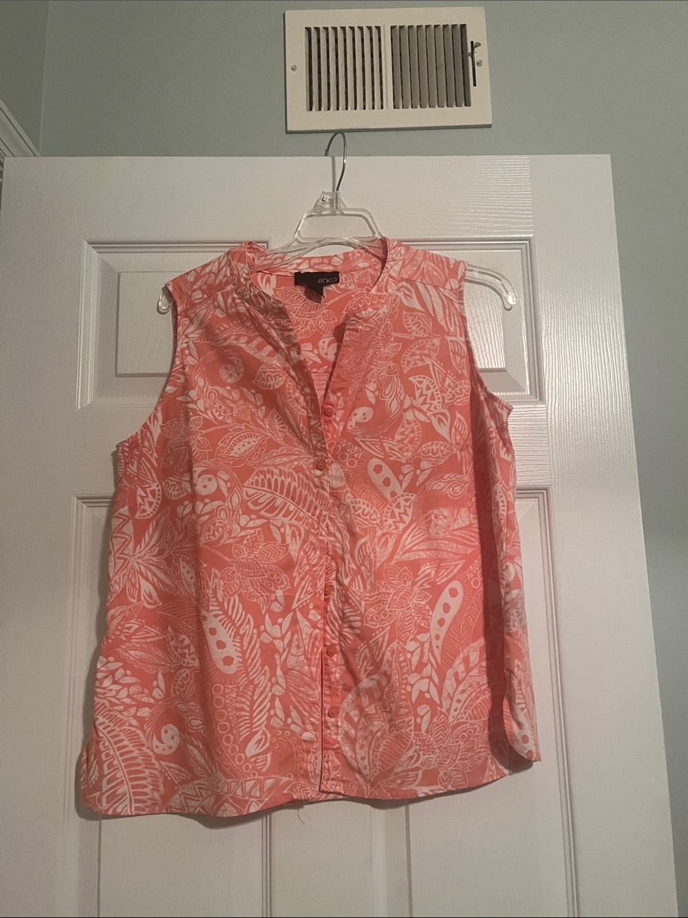 Erika Coral and White Sleeveless Button-Front Blouse